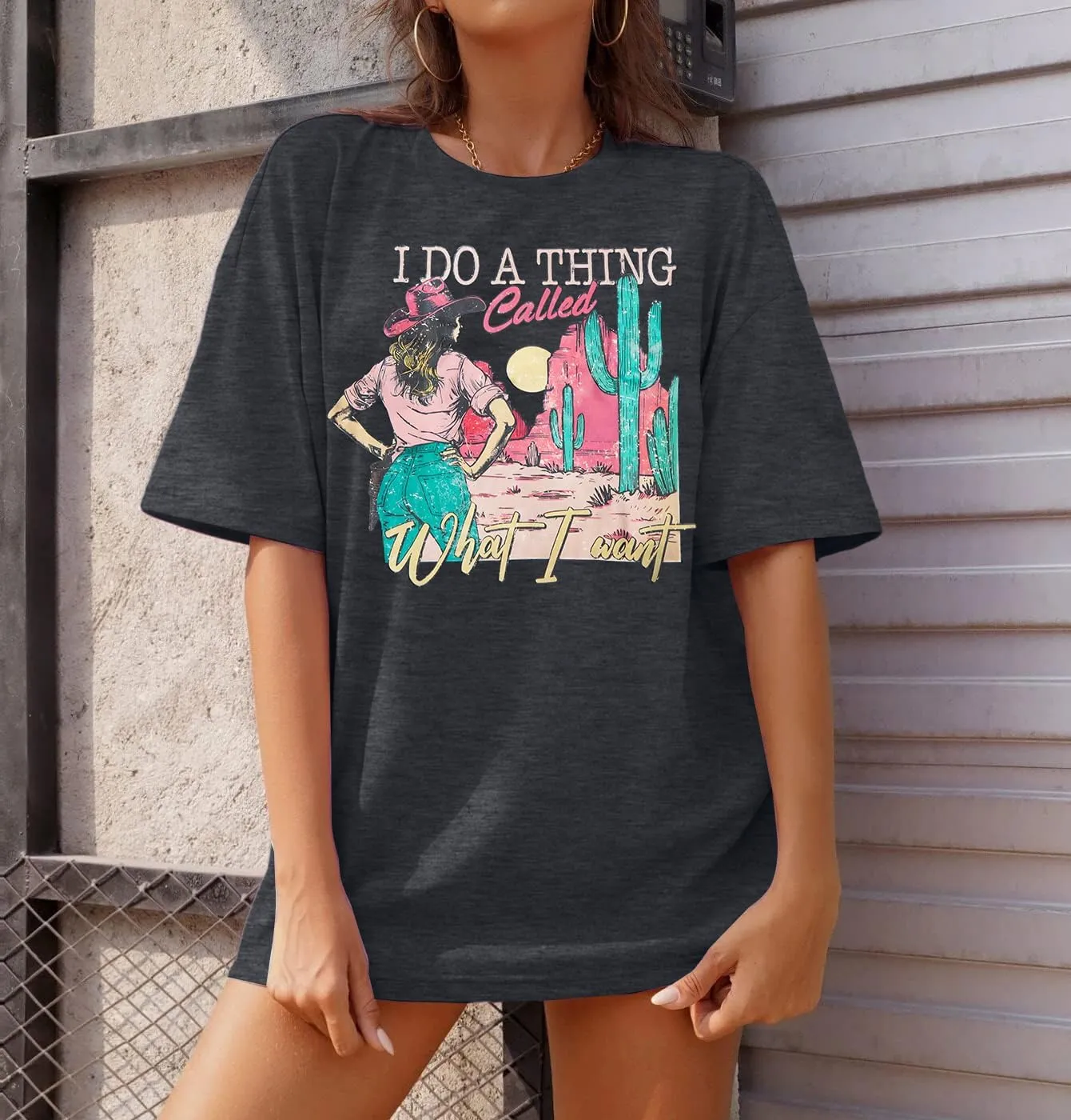Cowgirl Oversized Tshirts Women Western Cowboy Shirt Retro Country Music Tee Casual Short Sleeve Loose Tops