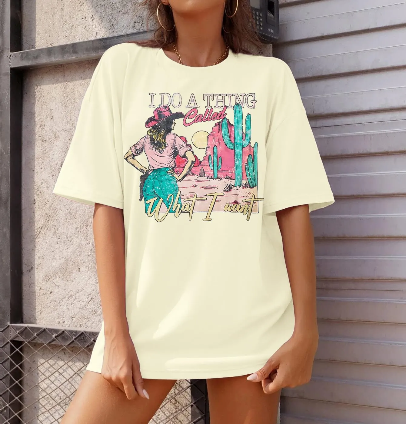 Cowgirl Oversized Tshirts Women Western Cowboy Shirt Retro Country Music Tee Casual Short Sleeve Loose Tops