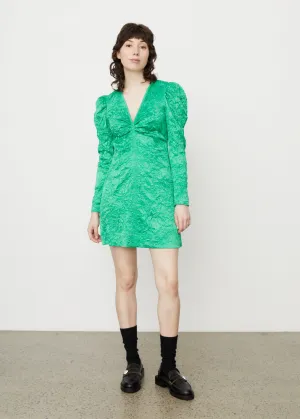 Crinkled Satin V-Neck Mini Dress