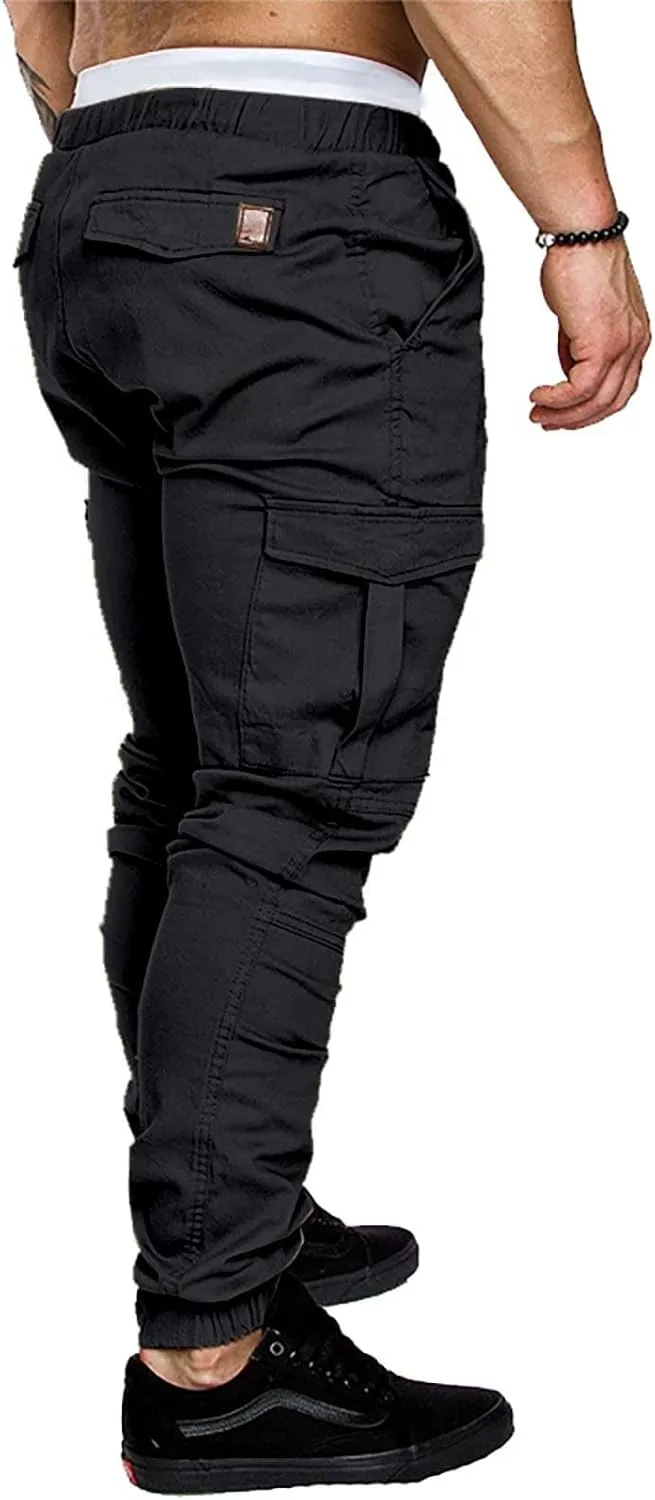 CRNTCEM Mens Slim Fit Jogging Cargo Pants Tapered Leg Casual Work Chino Pants Slim Fit Fitness Gym Bodybuilding Sweatpants