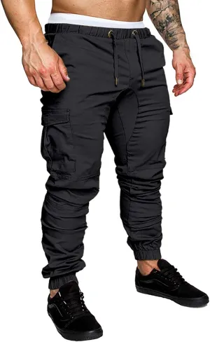 CRNTCEM Mens Slim Fit Jogging Cargo Pants Tapered Leg Casual Work Chino Pants Slim Fit Fitness Gym Bodybuilding Sweatpants