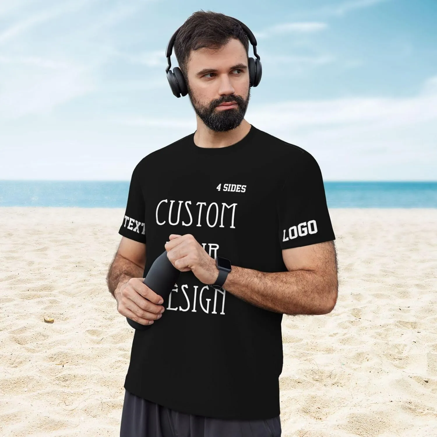 Custom T Shirts for Men Funny Tshirts with Logo Text Image On All Sides Customized Gifts