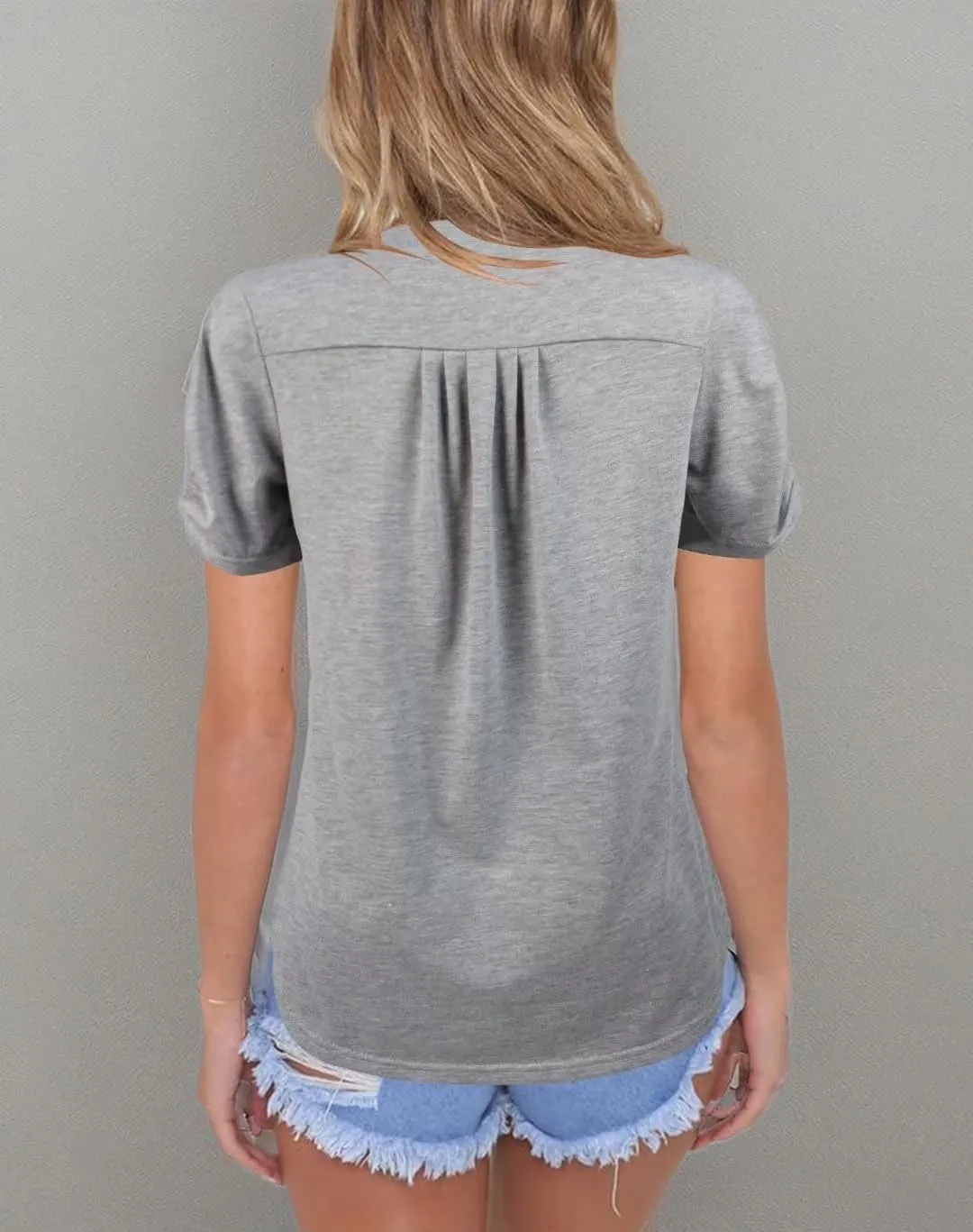 Dailiup Women's Casual V Neck T-Shirts Short Sleeve Summer Cute Tunic Tops Tees Loose Solid Basic Blouses