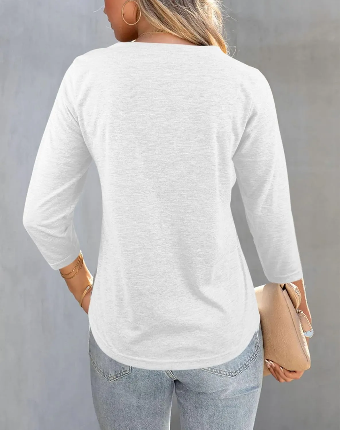Dailiup Women's V Neck 3/4 Sleeve T-Shirts Button Down Cardigans Casual Solid Tunic Tops Basic Tees Blouses