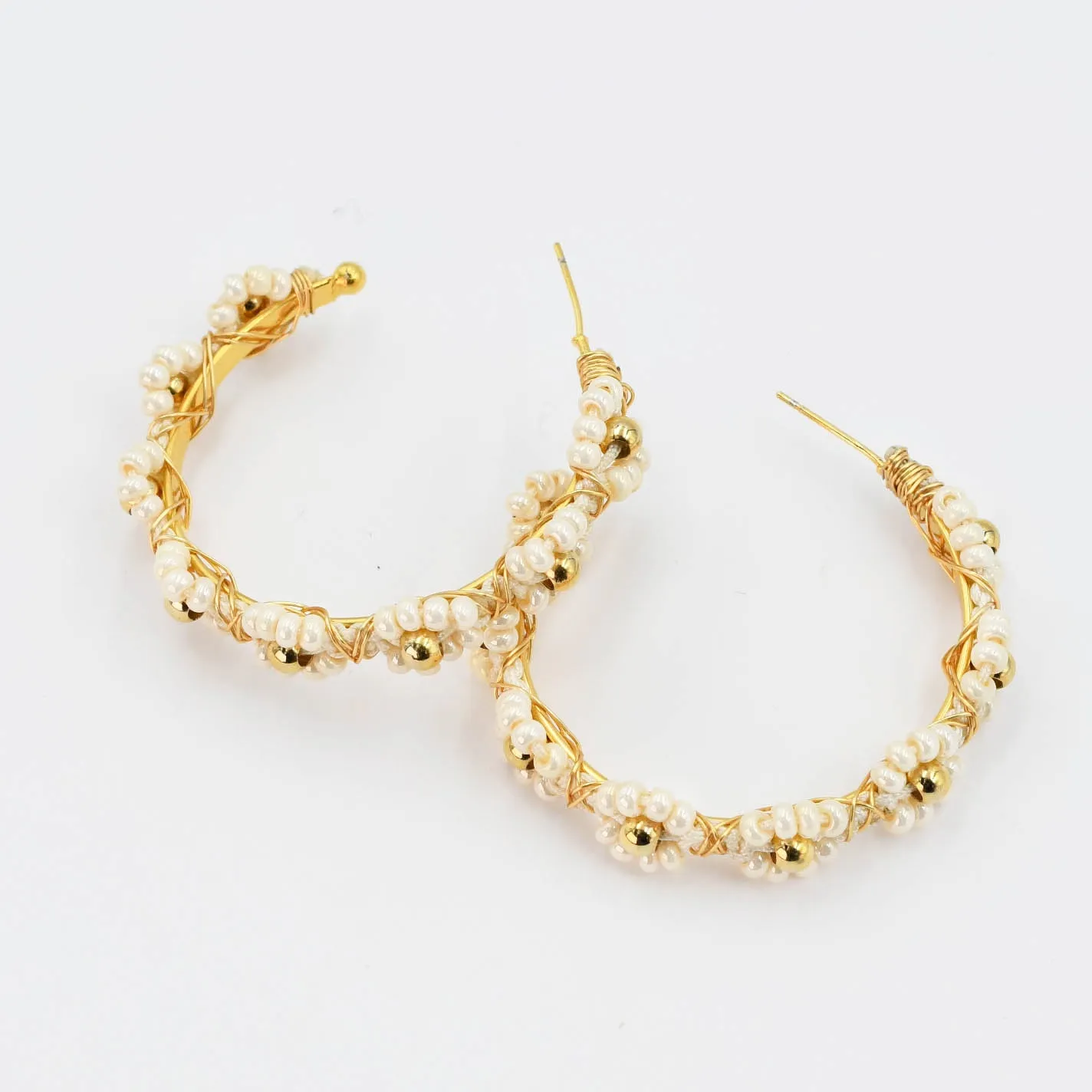 Elegant Nude Daisy Chain Hoop Earrings - A29
