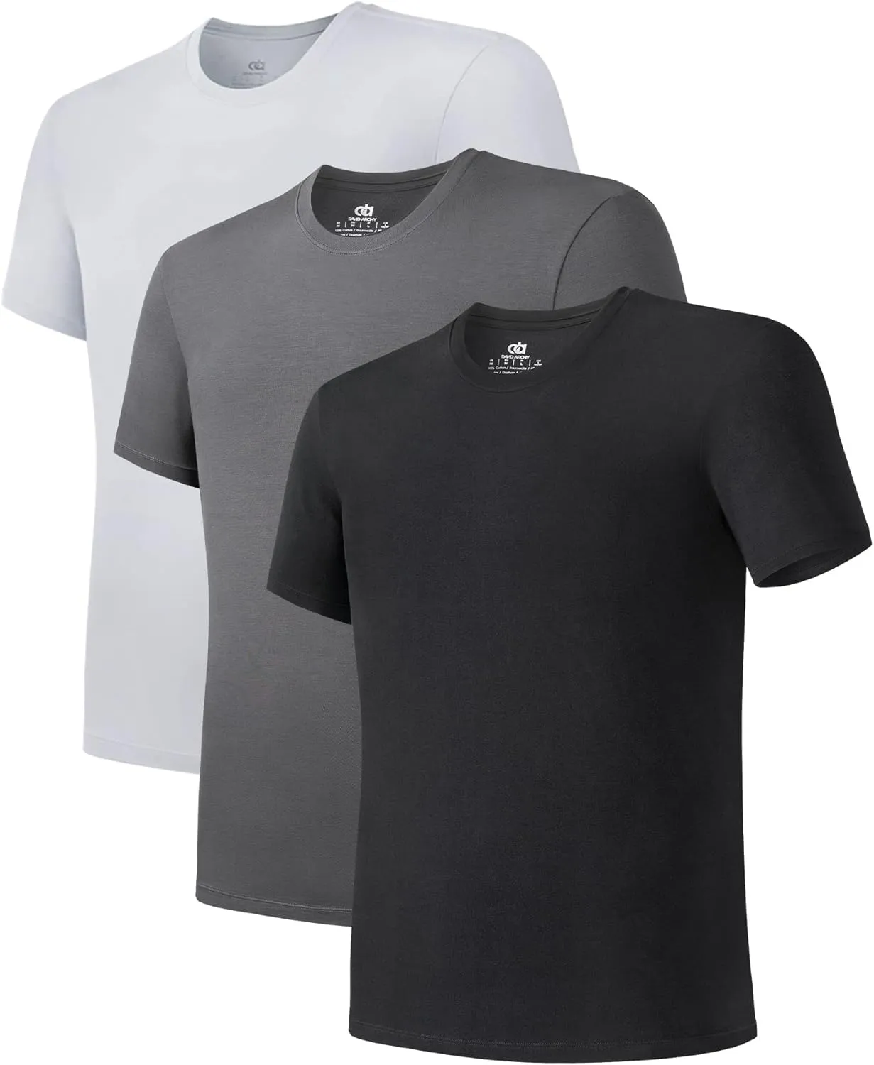 DAVID ARCHY Men's Undershirt Bamboo Rayon Moisture-Wicking Crewneck T-Shirts Stretch Tees for Men, 3 or 5 Pack