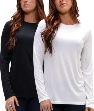 DEVOPS Women's 2-Pack UPF 50  Long Sleeve Sun Protection Quick Dry T-Shirts for Running Workout