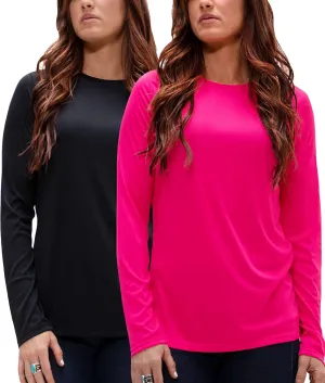 DEVOPS Women's 2-Pack UPF 50  Long Sleeve Sun Protection Quick Dry T-Shirts for Running Workout