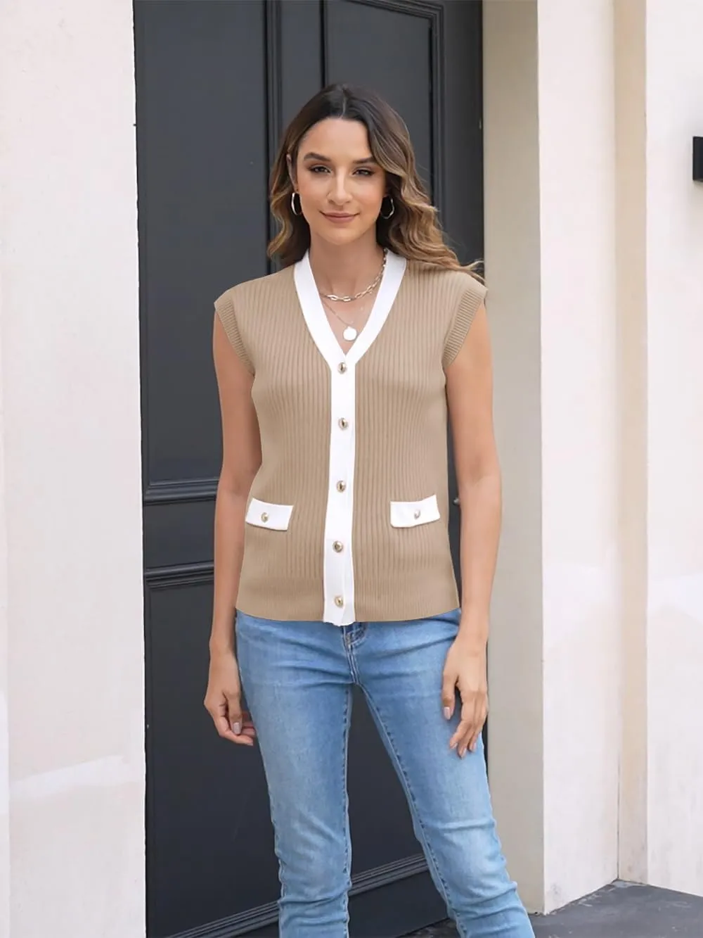 Disamer Sweaters Vest Tops for Women 2025 Summer Sleeveless T Shirts Button Down Cardigans Casual Knit Spring Clothes