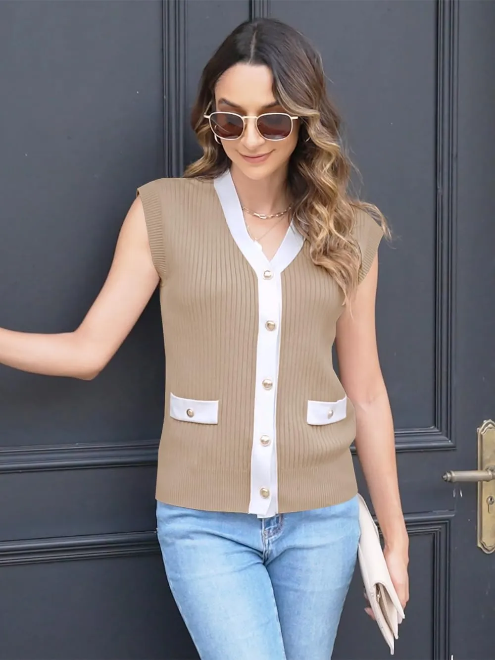 Disamer Sweaters Vest Tops for Women 2025 Summer Sleeveless T Shirts Button Down Cardigans Casual Knit Spring Clothes