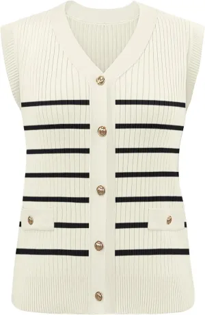 Disamer Sweaters Vest Tops for Women 2025 Summer Sleeveless T Shirts Button Down Cardigans Casual Knit Spring Clothes
