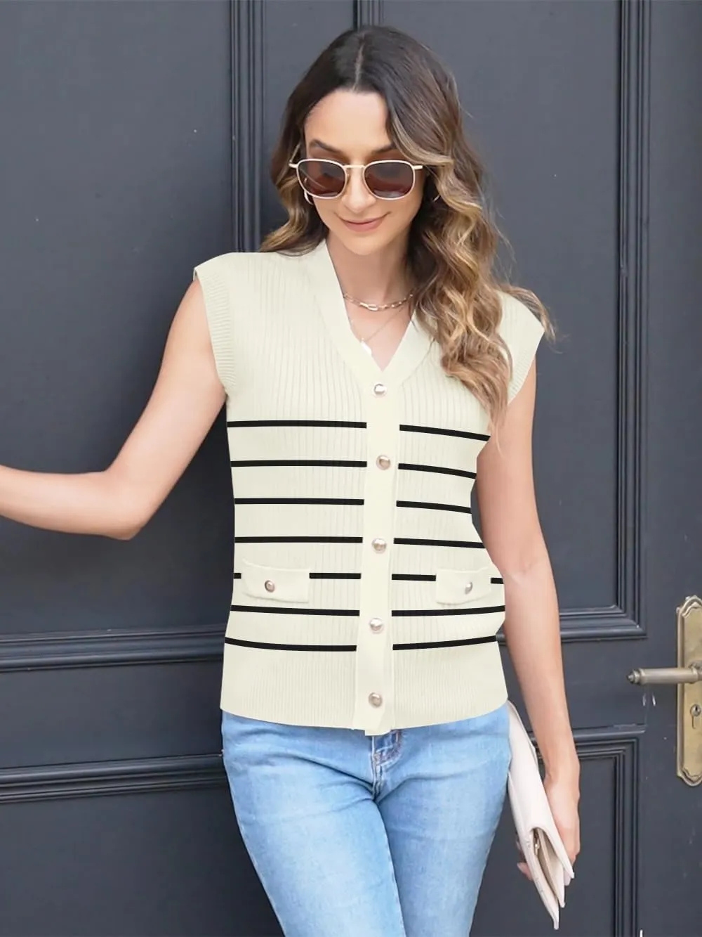 Disamer Sweaters Vest Tops for Women 2025 Summer Sleeveless T Shirts Button Down Cardigans Casual Knit Spring Clothes