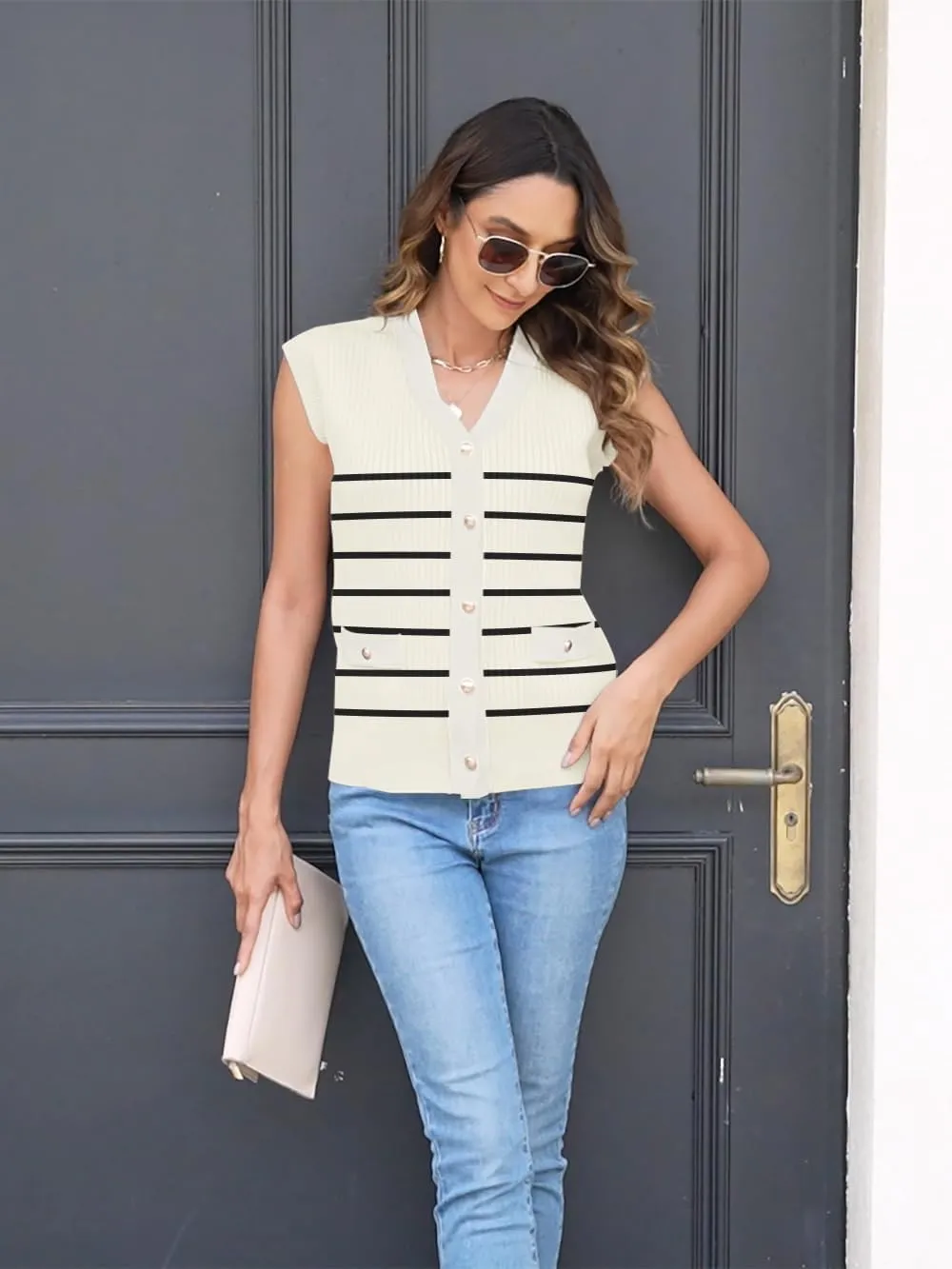 Disamer Sweaters Vest Tops for Women 2025 Summer Sleeveless T Shirts Button Down Cardigans Casual Knit Spring Clothes