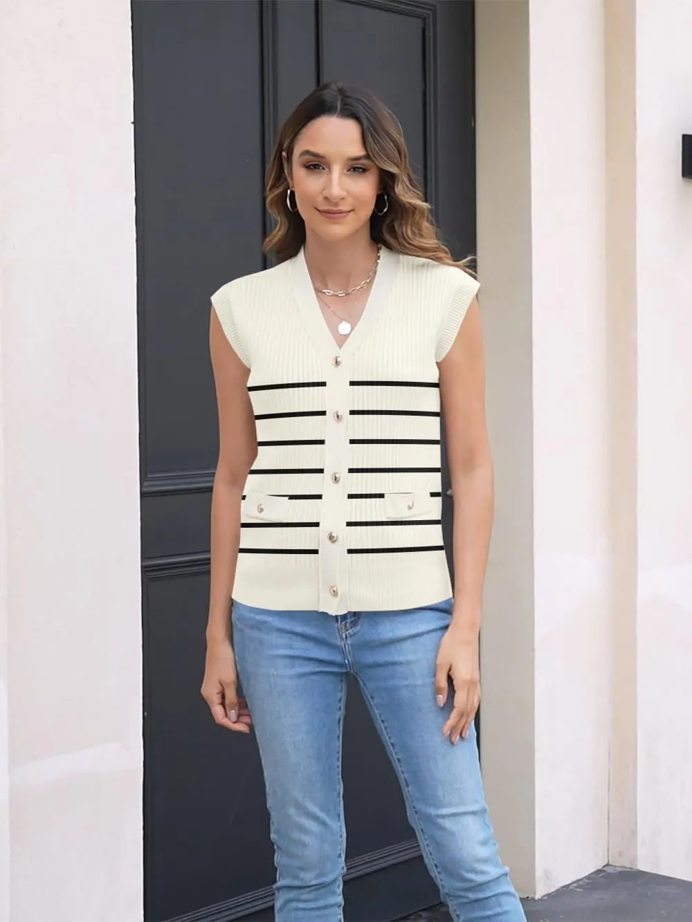 Disamer Sweaters Vest Tops for Women 2025 Summer Sleeveless T Shirts Button Down Cardigans Casual Knit Spring Clothes