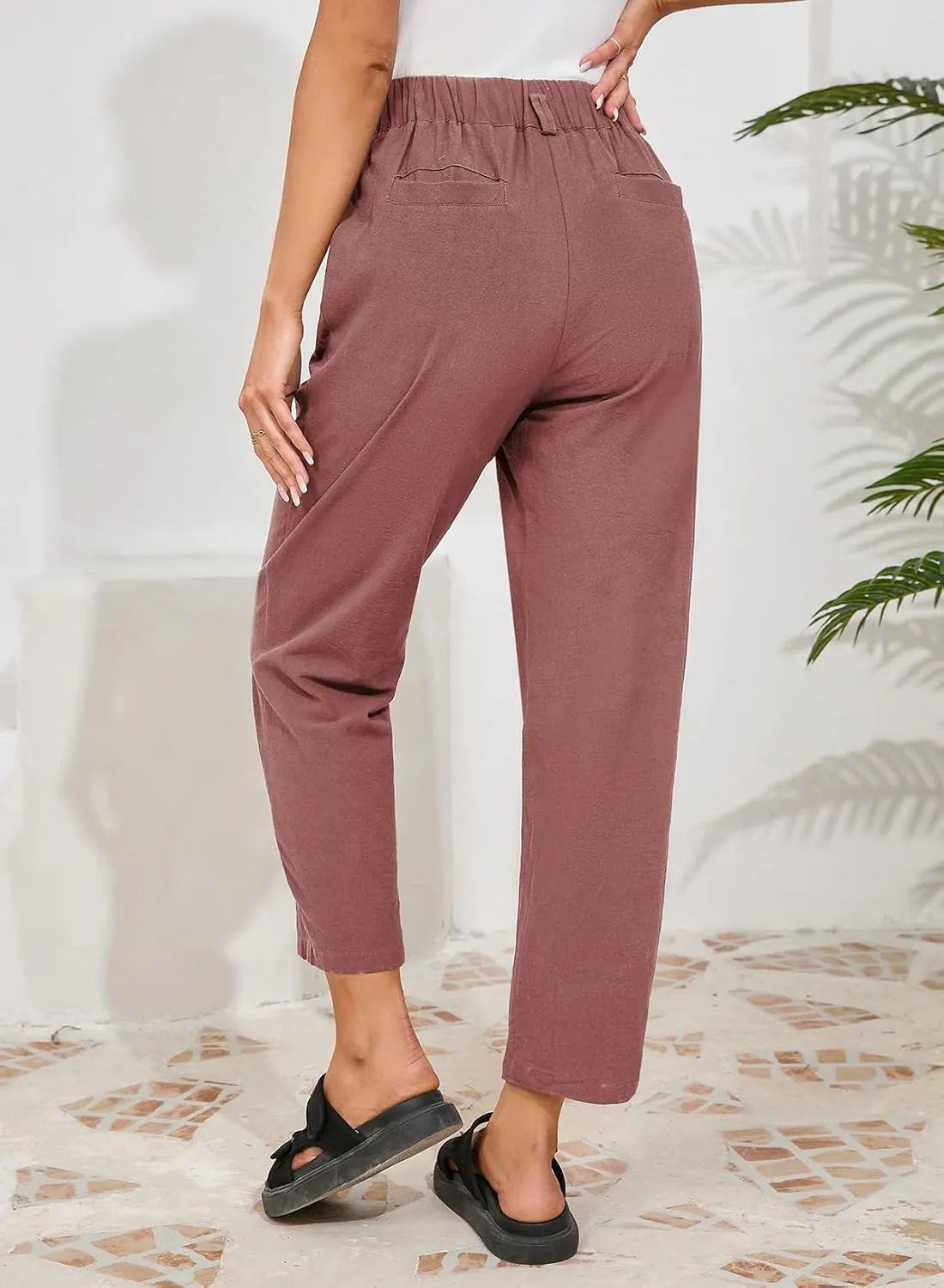 Dokotoo Womens Summer Pants Casual Capri Baggy Ankle Length High Waisted Harem Palazzo Pant Trouser Slacks with Pockets