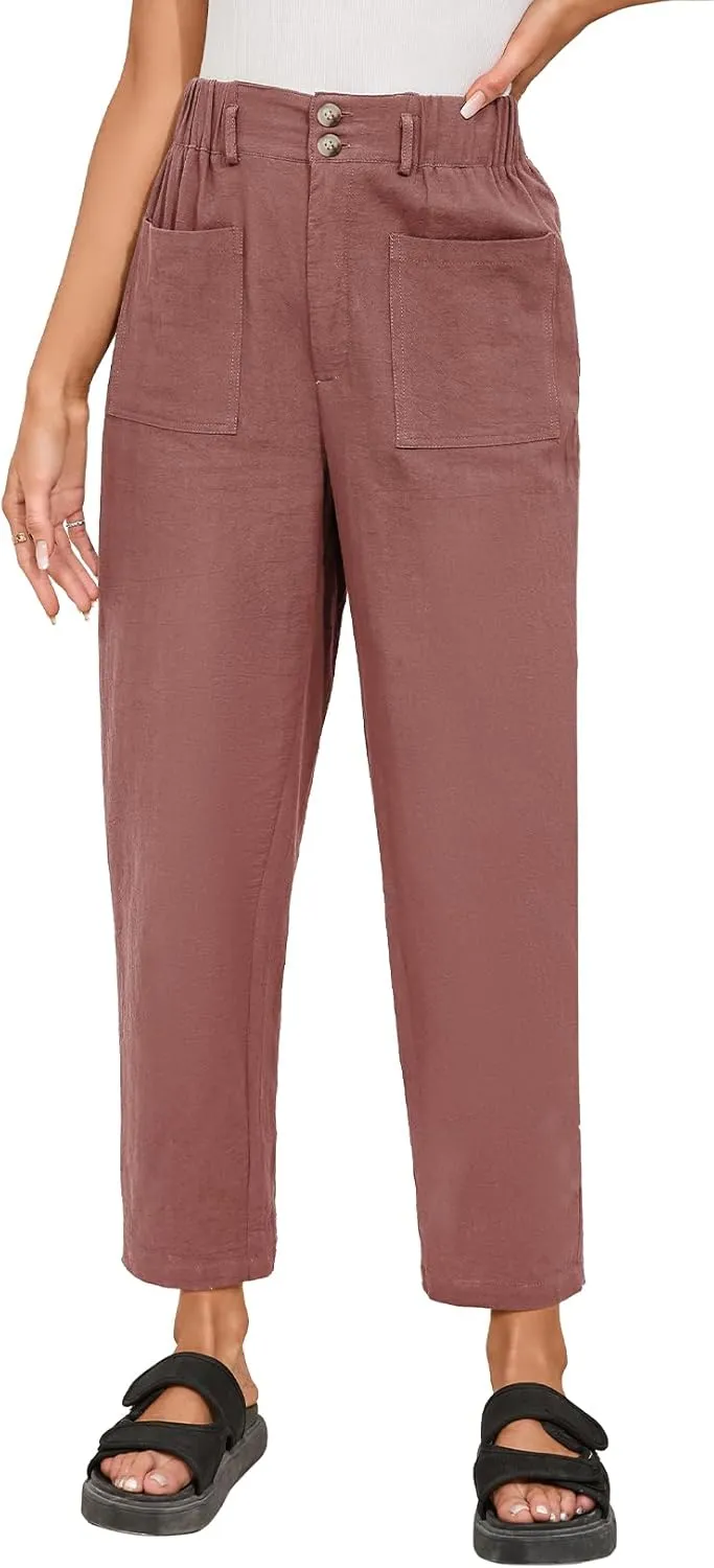 Dokotoo Womens Summer Pants Casual Capri Baggy Ankle Length High Waisted Harem Palazzo Pant Trouser Slacks with Pockets