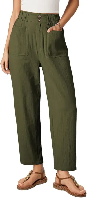 Dokotoo Womens Summer Pants Casual Capri Baggy Ankle Length High Waisted Harem Palazzo Pant Trouser Slacks with Pockets