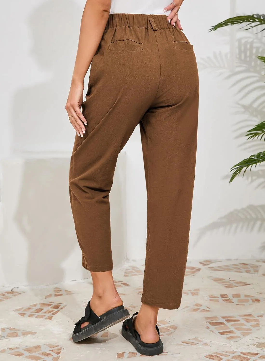 Dokotoo Womens Summer Pants Casual Capri Baggy Ankle Length High Waisted Harem Palazzo Pant Trouser Slacks with Pockets