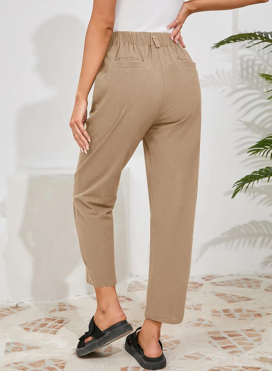 Dokotoo Womens Summer Pants Casual Capri Baggy Ankle Length High Waisted Harem Palazzo Pant Trouser Slacks with Pockets