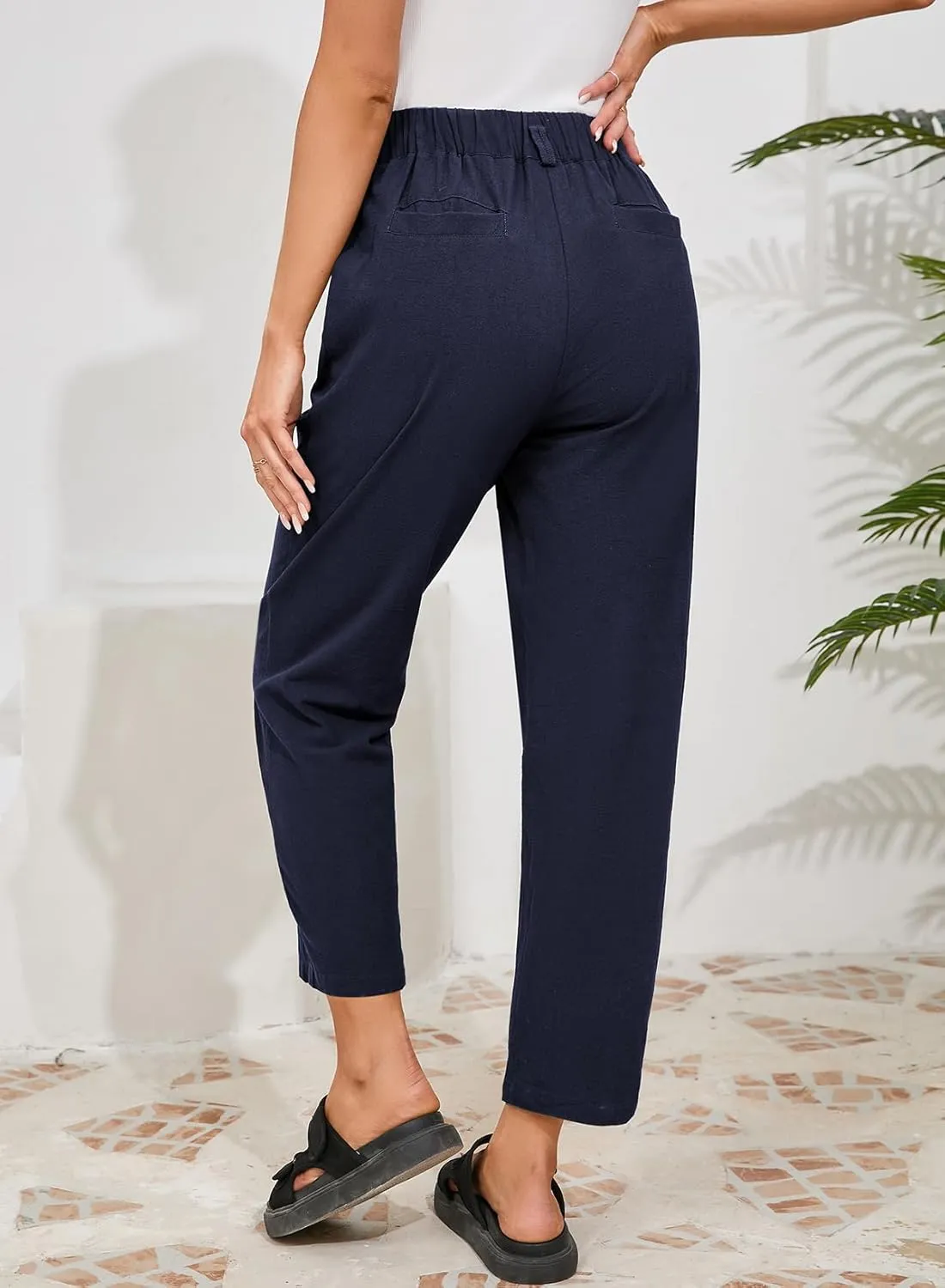 Dokotoo Womens Summer Pants Casual Capri Baggy Ankle Length High Waisted Harem Palazzo Pant Trouser Slacks with Pockets