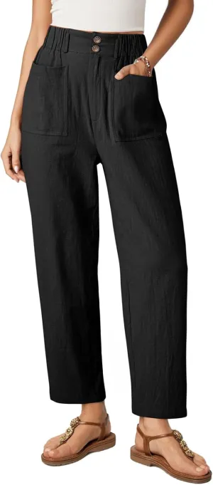 Dokotoo Womens Summer Pants Casual Capri Baggy Ankle Length High Waisted Harem Palazzo Pant Trouser Slacks with Pockets