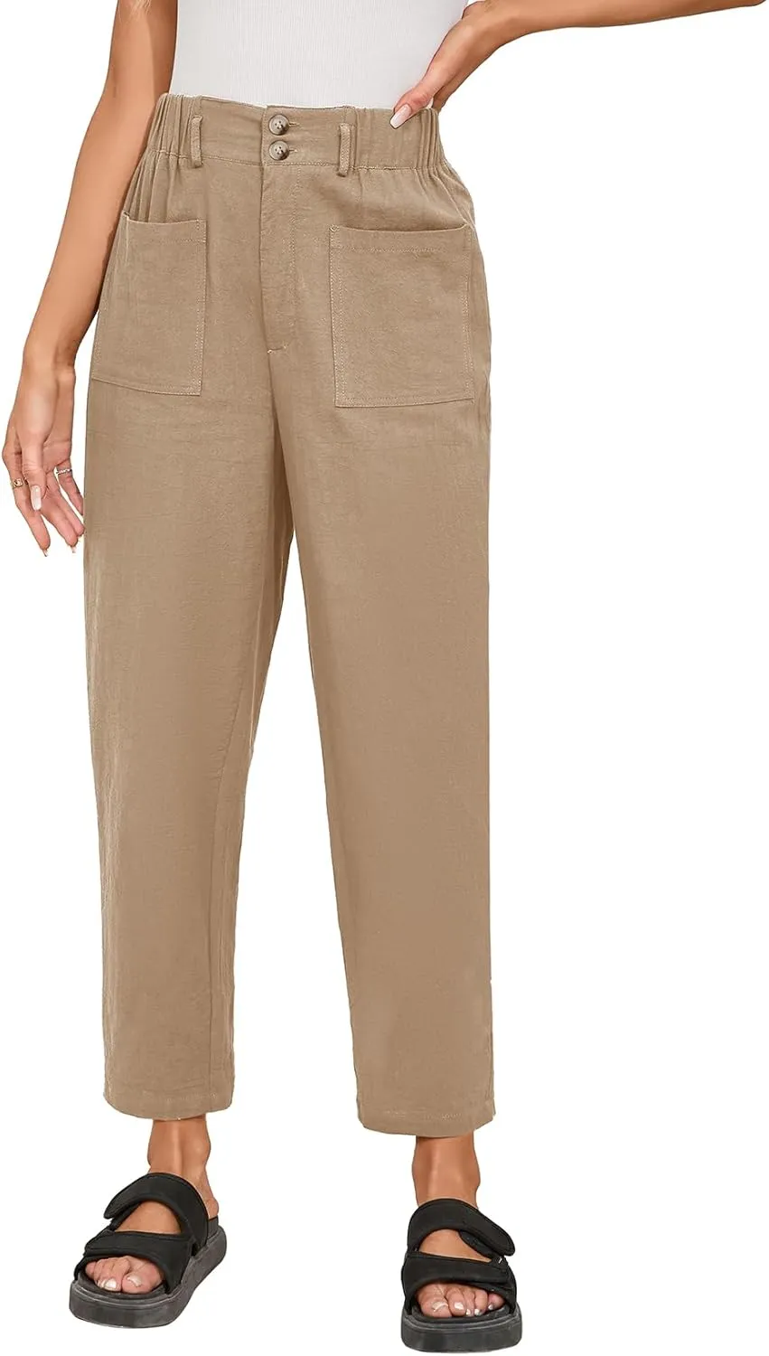 Dokotoo Womens Summer Pants Casual Capri Baggy Ankle Length High Waisted Harem Palazzo Pant Trouser Slacks with Pockets