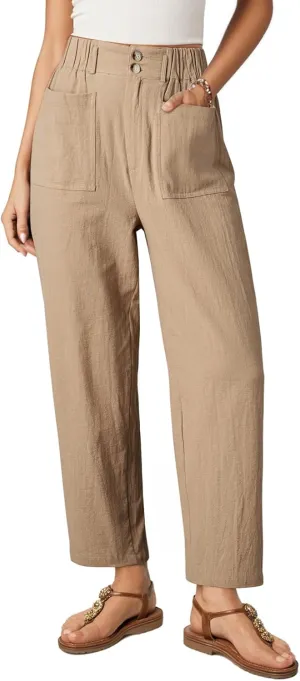 Dokotoo Womens Summer Pants Casual Capri Baggy Ankle Length High Waisted Harem Palazzo Pant Trouser Slacks with Pockets