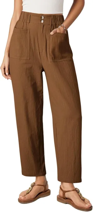 Dokotoo Womens Summer Pants Casual Capri Baggy Ankle Length High Waisted Harem Palazzo Pant Trouser Slacks with Pockets