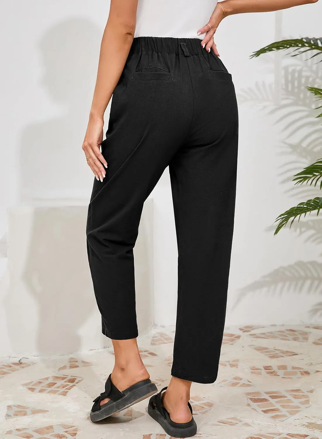 Dokotoo Womens Summer Pants Casual Capri Baggy Ankle Length High Waisted Harem Palazzo Pant Trouser Slacks with Pockets
