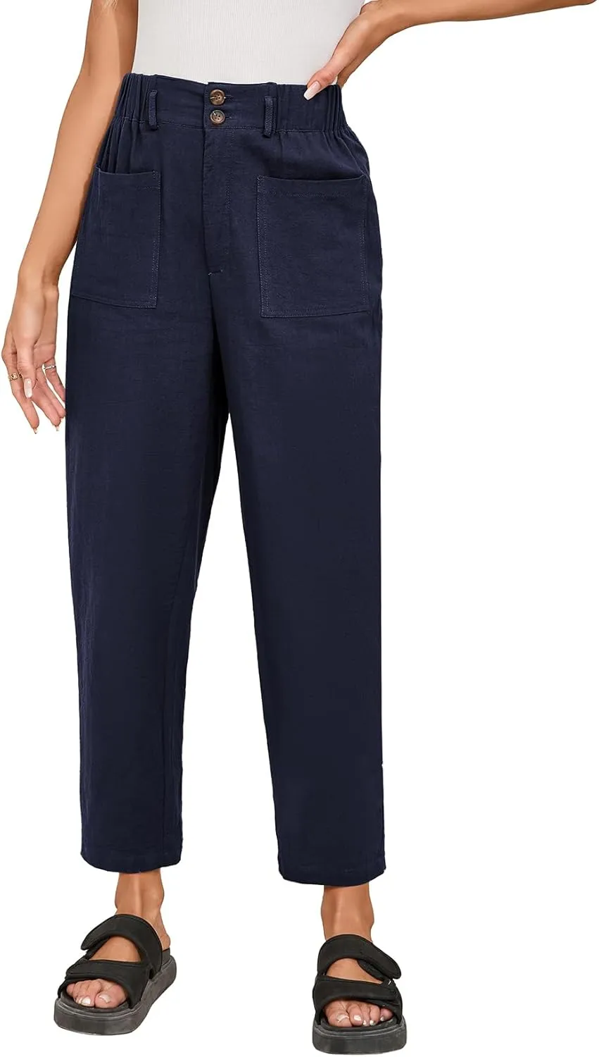 Dokotoo Womens Summer Pants Casual Capri Baggy Ankle Length High Waisted Harem Palazzo Pant Trouser Slacks with Pockets