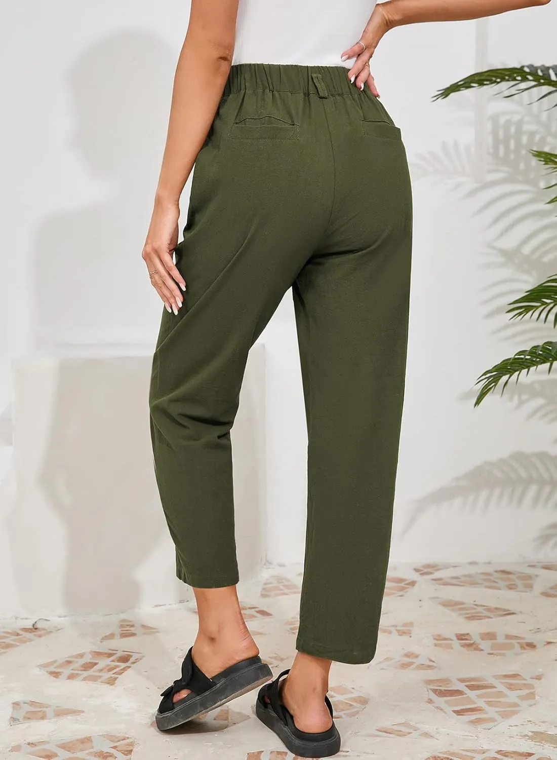 Dokotoo Womens Summer Pants Casual Capri Baggy Ankle Length High Waisted Harem Palazzo Pant Trouser Slacks with Pockets