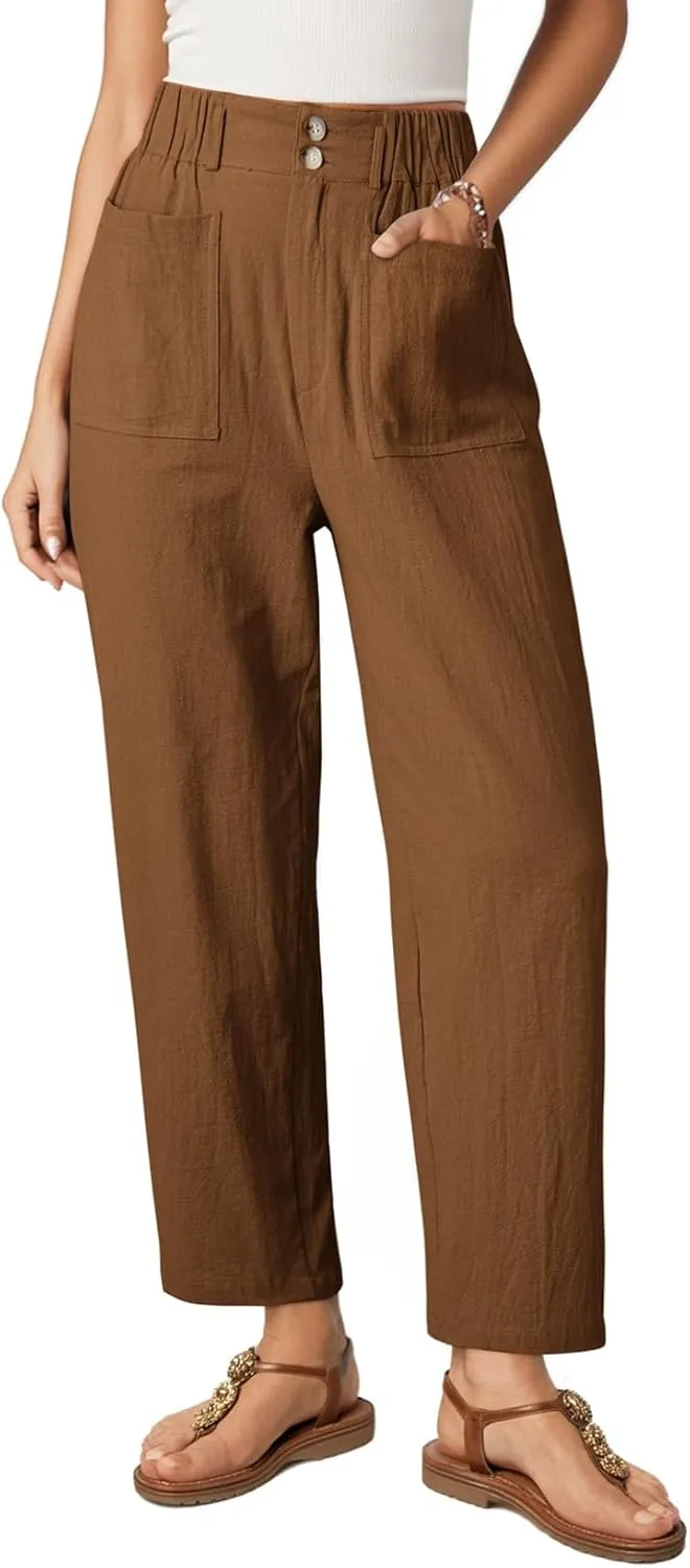 Dokotoo Womens Summer Pants Casual Capri Baggy Ankle Length High Waisted Harem Palazzo Pant Trouser Slacks with Pockets