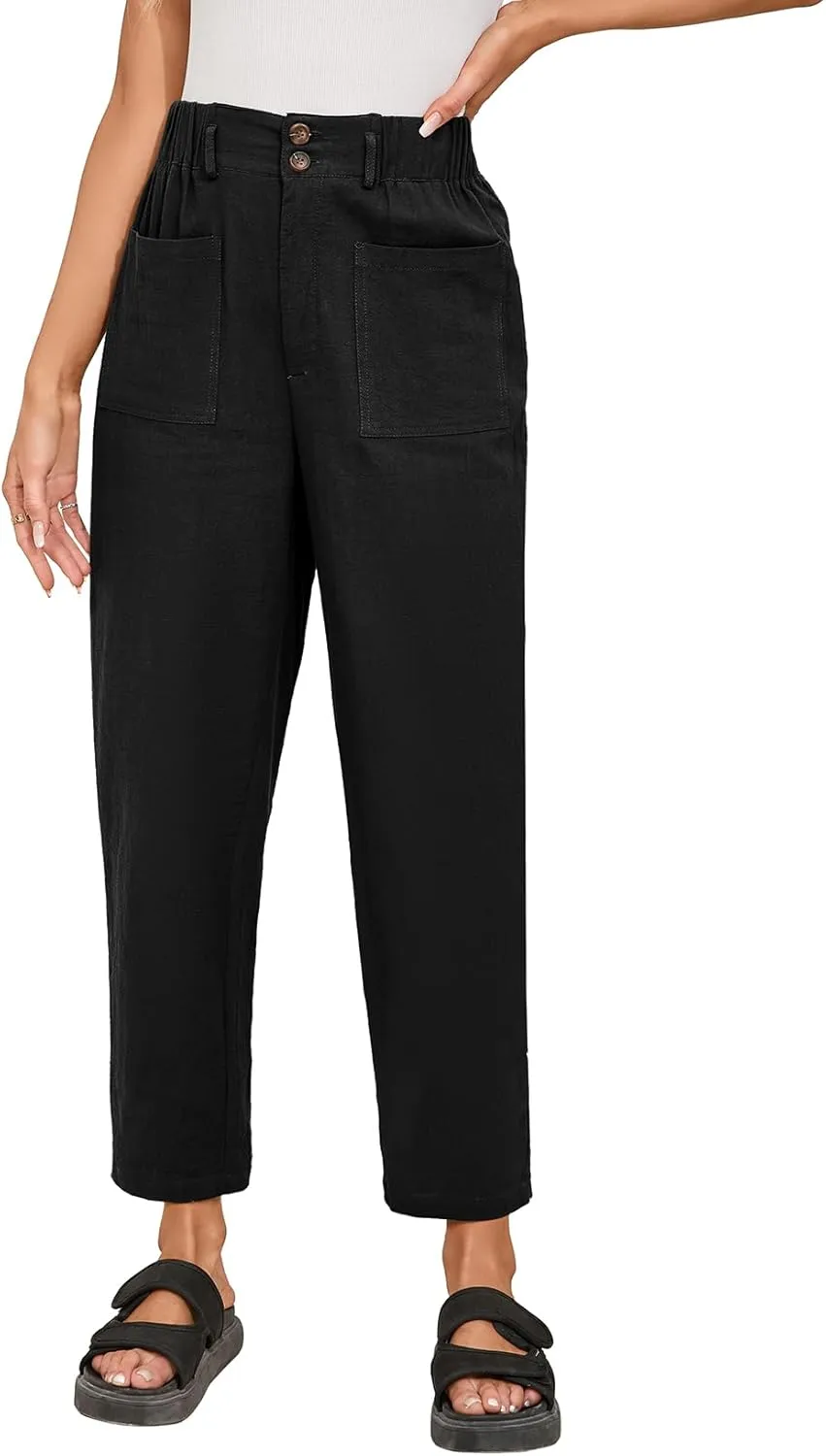 Dokotoo Womens Summer Pants Casual Capri Baggy Ankle Length High Waisted Harem Palazzo Pant Trouser Slacks with Pockets