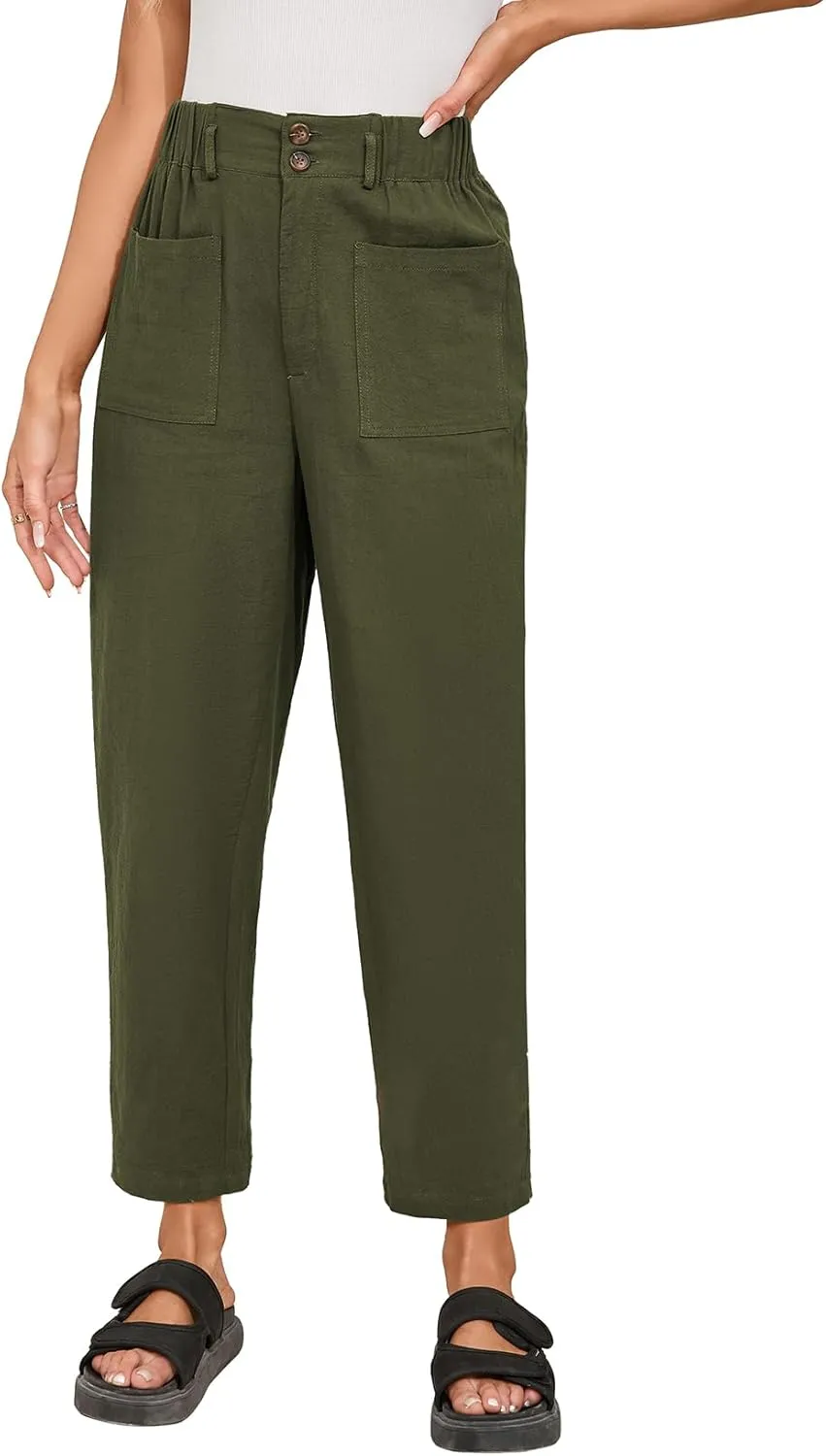 Dokotoo Womens Summer Pants Casual Capri Baggy Ankle Length High Waisted Harem Palazzo Pant Trouser Slacks with Pockets