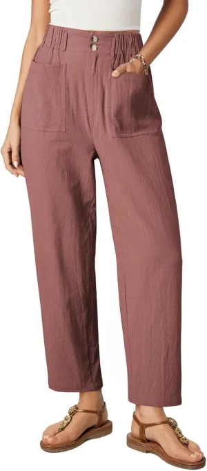 Dokotoo Womens Summer Pants Casual Capri Baggy Ankle Length High Waisted Harem Palazzo Pant Trouser Slacks with Pockets