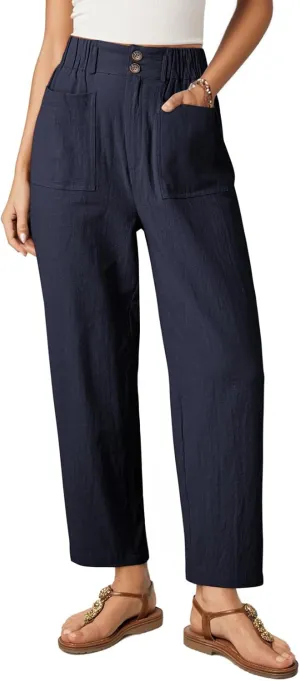 Dokotoo Womens Summer Pants Casual Capri Baggy Ankle Length High Waisted Harem Palazzo Pant Trouser Slacks with Pockets