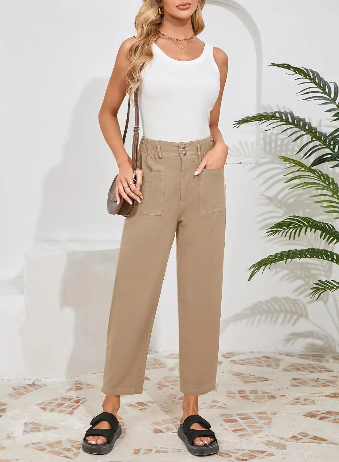Dokotoo Womens Summer Pants Casual Capri Baggy Ankle Length High Waisted Harem Palazzo Pant Trouser Slacks with Pockets