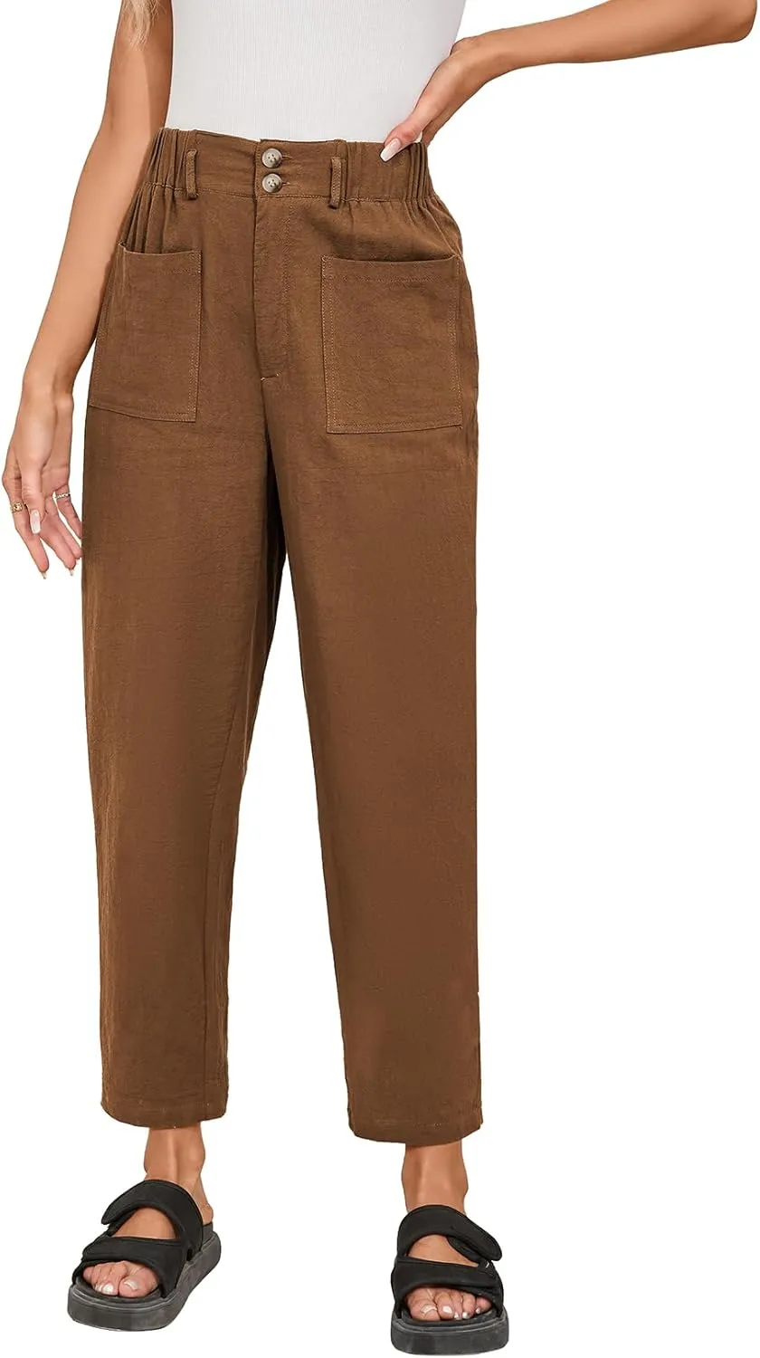 Dokotoo Womens Summer Pants Casual Capri Baggy Ankle Length High Waisted Harem Palazzo Pant Trouser Slacks with Pockets