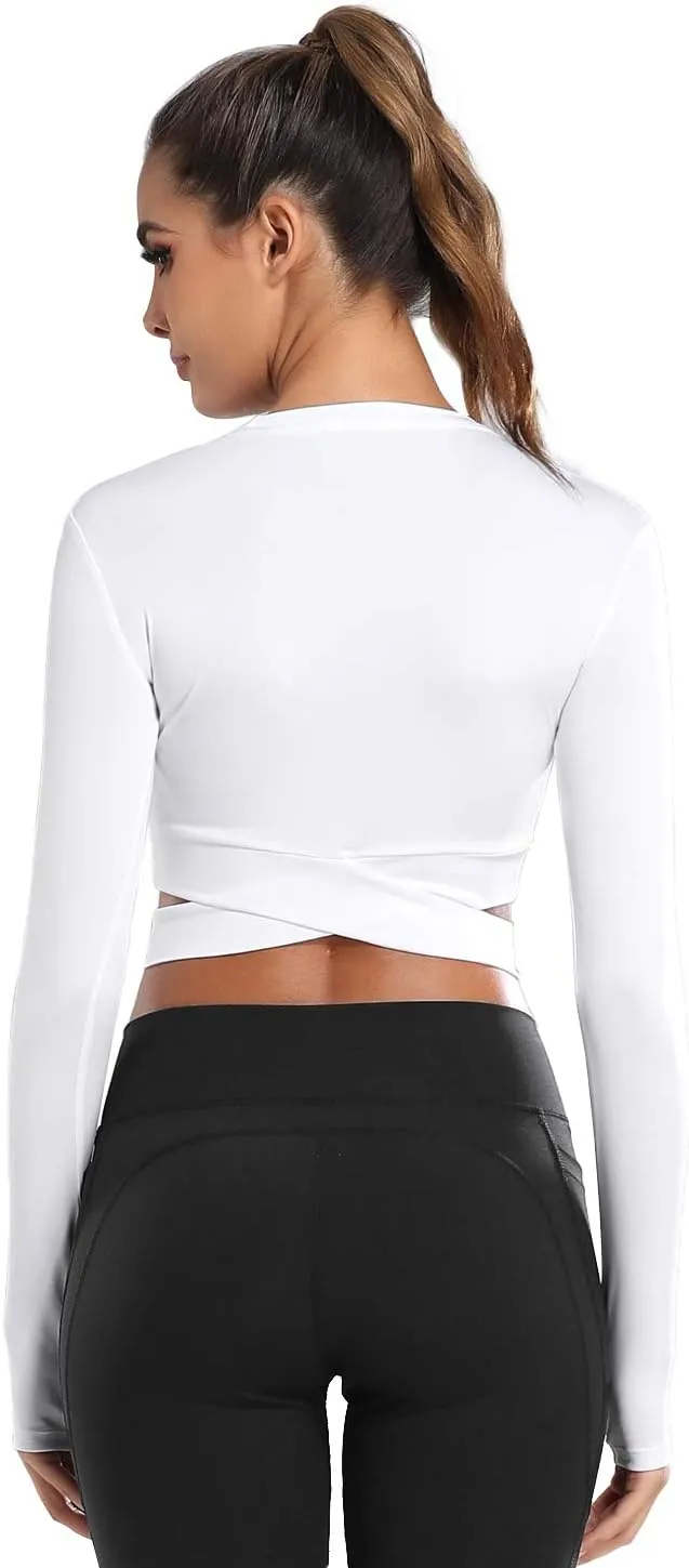 DREAM SLIM Short Sleeve Crop Tops for Women Tummy Cross Fitted Yoga Running Shirts Gym Workout Cropped Tank Tops