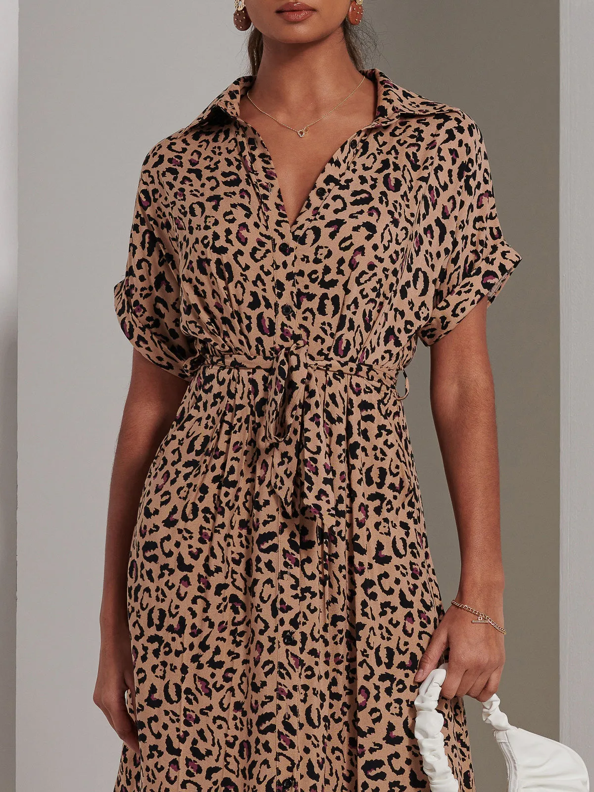 Drop Shoulder Shirt Maxi Dress, Neutral Animal