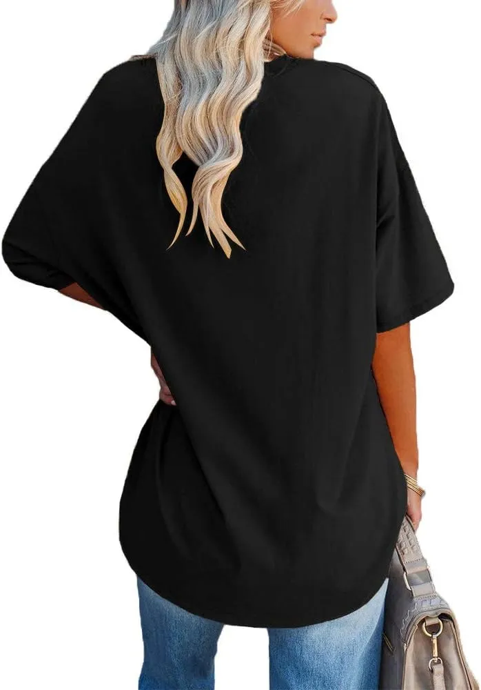 Ebifin Womens Oversized Tshirts V Neck Tee Shirts Half Sleeve Loose Fit T Shirt Cotton Tunic Tops 2024