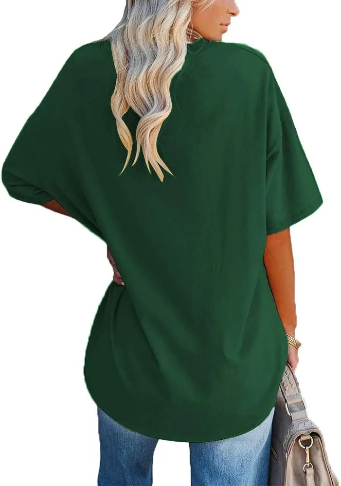 Ebifin Womens Oversized Tshirts V Neck Tee Shirts Half Sleeve Loose Fit T Shirt Cotton Tunic Tops 2024