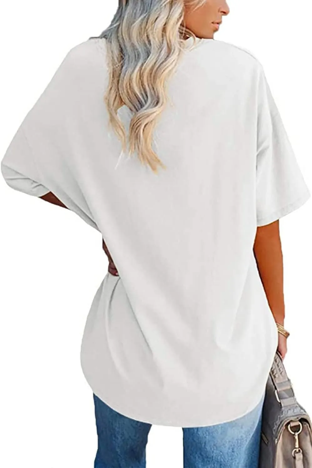 Ebifin Womens Oversized Tshirts V Neck Tee Shirts Half Sleeve Loose Fit T Shirt Cotton Tunic Tops 2024