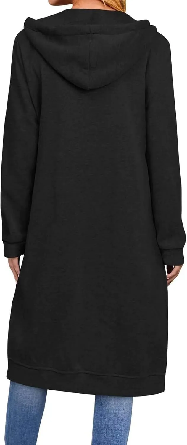 ebossy Women's Casual Full Zip Oversized Long Hoodie Drawstring Hooded Jacket Sweatshirt with Pockets