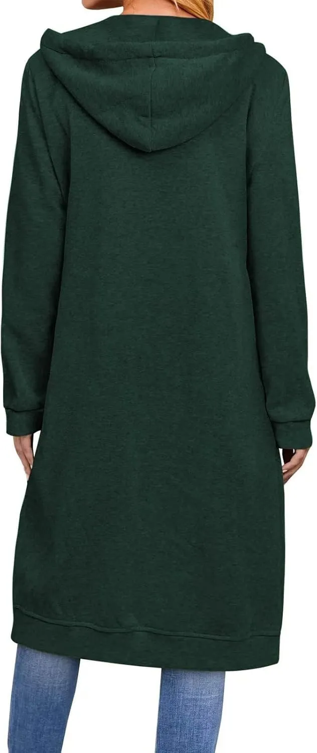 ebossy Women's Casual Full Zip Oversized Long Hoodie Drawstring Hooded Jacket Sweatshirt with Pockets