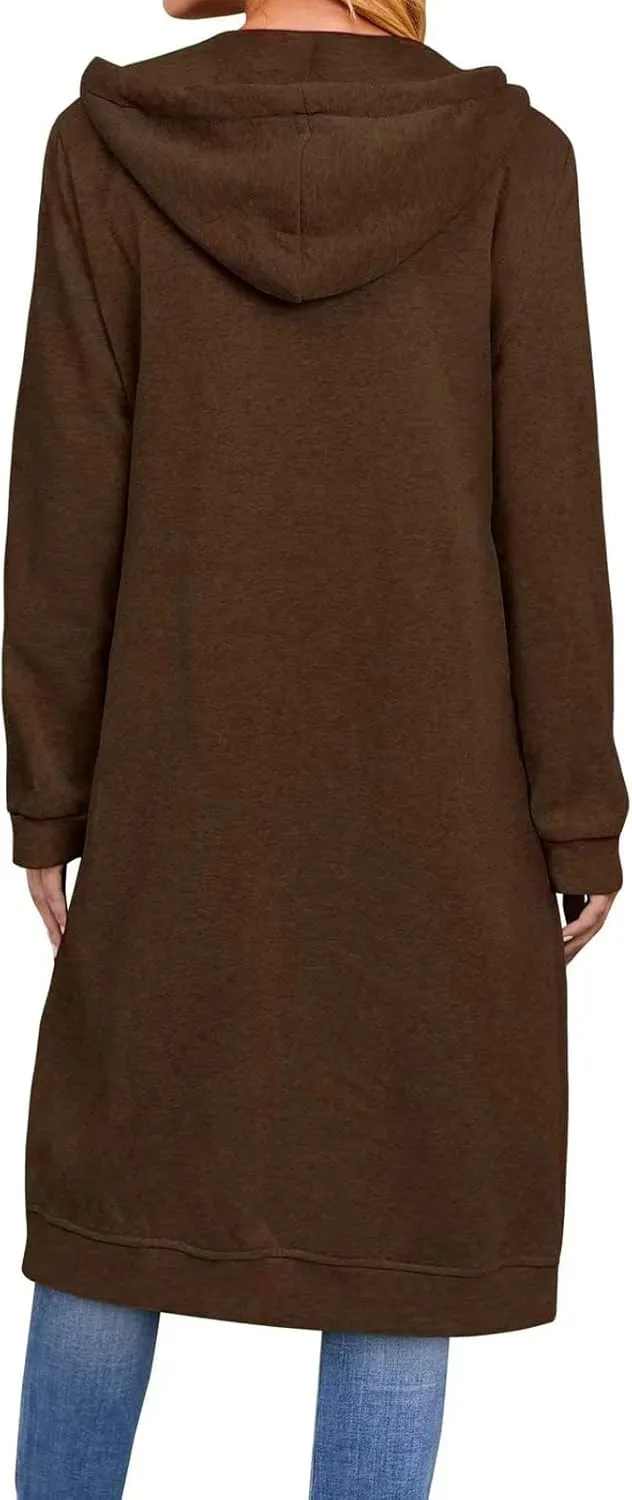 ebossy Women's Casual Full Zip Oversized Long Hoodie Drawstring Hooded Jacket Sweatshirt with Pockets