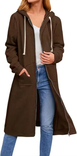 ebossy Women's Casual Full Zip Oversized Long Hoodie Drawstring Hooded Jacket Sweatshirt with Pockets