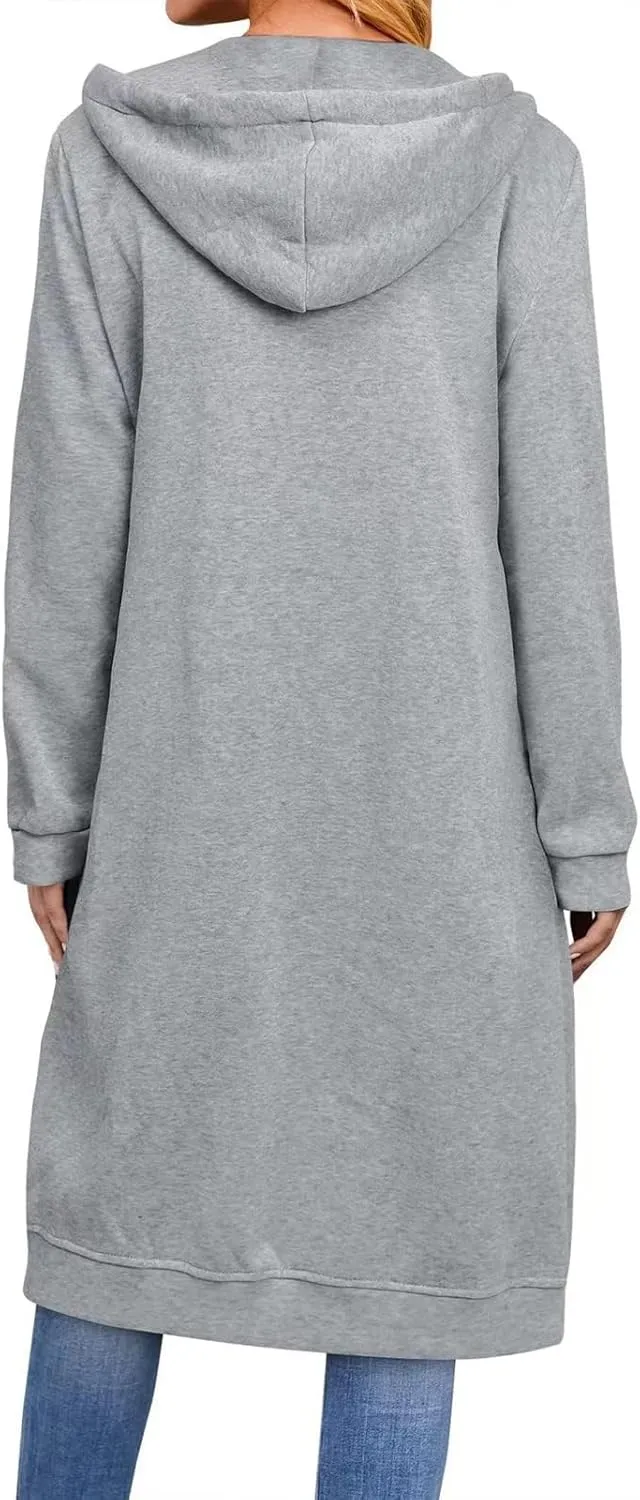 ebossy Women's Casual Full Zip Oversized Long Hoodie Drawstring Hooded Jacket Sweatshirt with Pockets