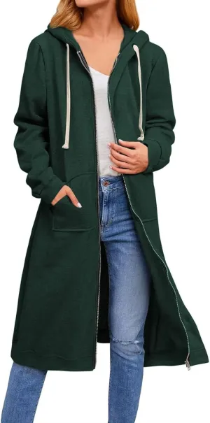 ebossy Women's Casual Full Zip Oversized Long Hoodie Drawstring Hooded Jacket Sweatshirt with Pockets