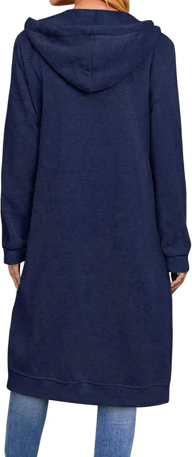 ebossy Women's Casual Full Zip Oversized Long Hoodie Drawstring Hooded Jacket Sweatshirt with Pockets